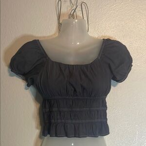 Black Off the Shoulder Puff Sleeve Crop Top